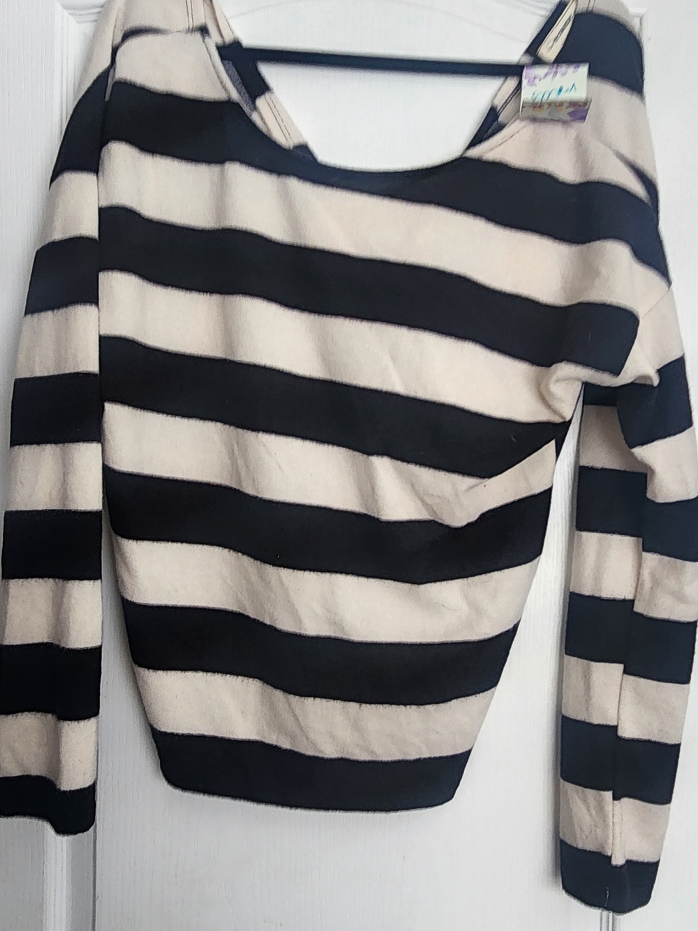 eesome Black and Cream Striped Long Sleeve Scoop Neck Top S BNWT
